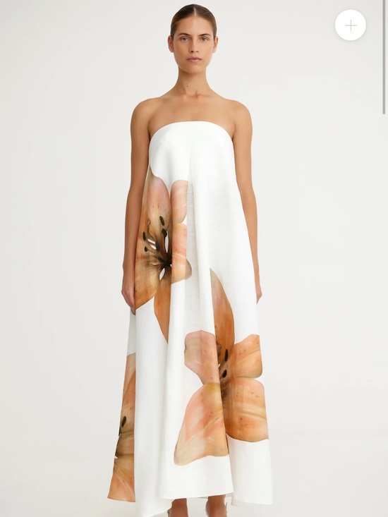 Significant Other Dresses & Skirts - Strapless White Maxi Dress with Peach Floral Print